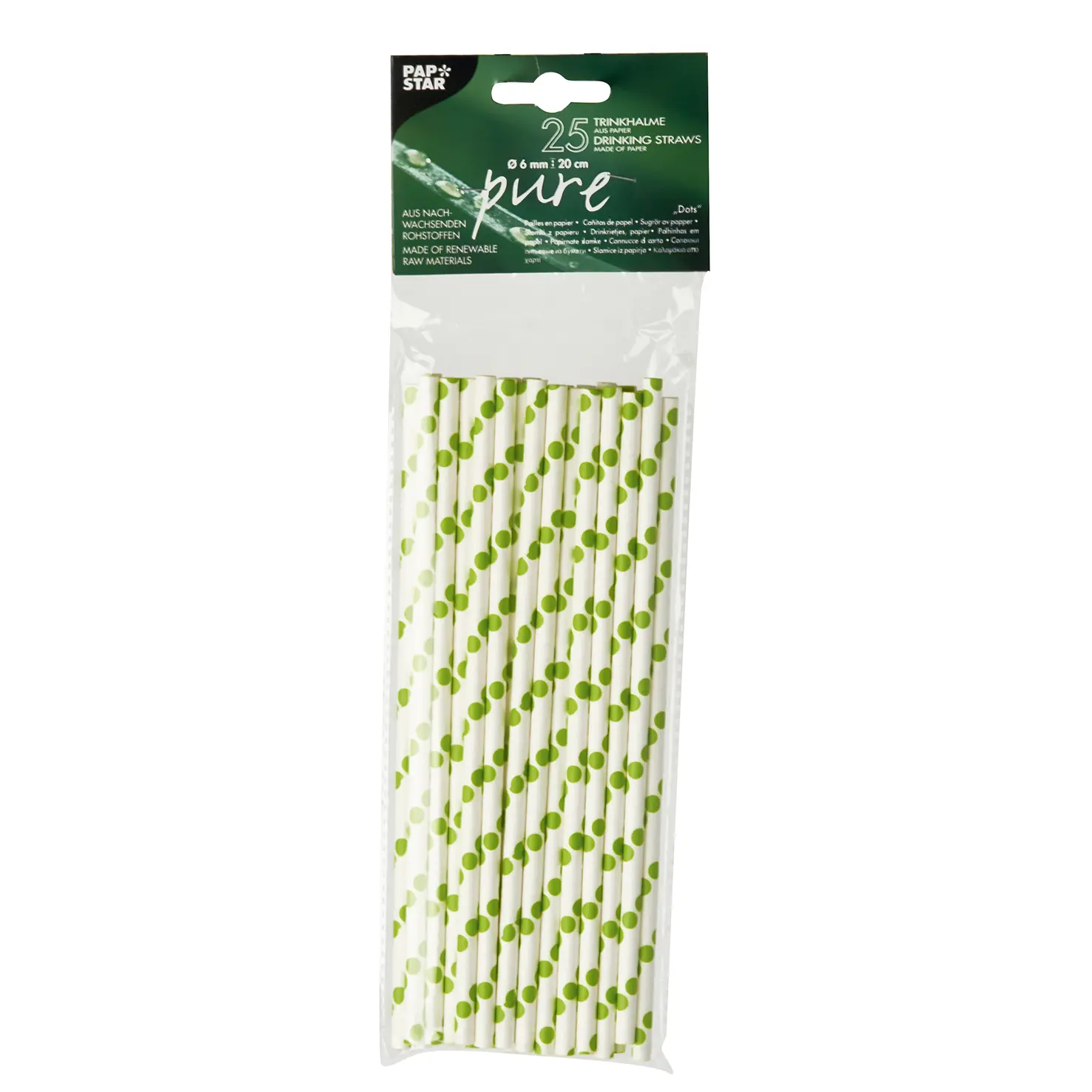 PAPSTAR Trinkhalme, Papier Ø 6 mm, 20 cm farbig sortiert "Dots" in Grün, umweltfreundliche Papiertrinkhalme für Getränke, Art.-Nr. 85227