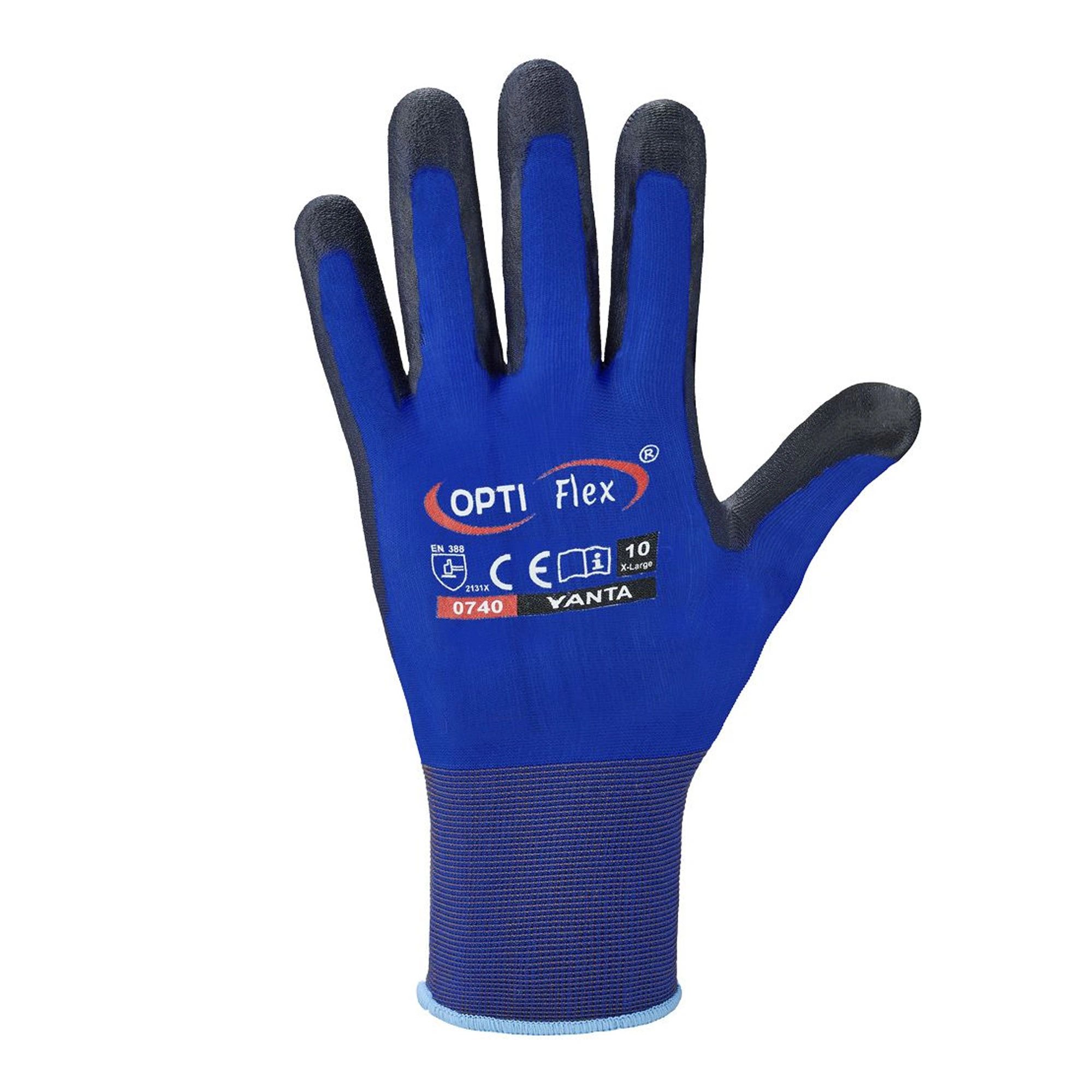 Optiflex Yanta 0740 Feinstrickhandschuhe mit Polyurethan-Beschichtung blau/schwarz, VE 120 Paar