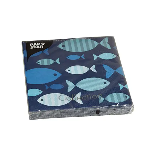 PAPSTAR Servietten, 3-lagig 1/4-Falz 33 cm x 33 cm "Blue Fish"