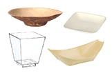 Snackschalen und Fingerfoodschalen in verschiedenen Formen aus Palmblatt, Holz, Kunststoff und Papier für Catering, Party und Streetfood, Artikelnr. 12345