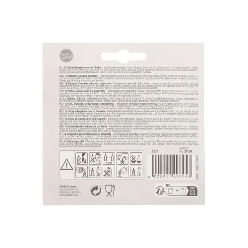 PAPSTAR Geburtstagskerzen auf Halter 6 cm silber, 6 cm hohe Paraffinkerzen mit Halter und Sicherheitshinweisen auf der Rückseite der Verpackung, Artikel 37139