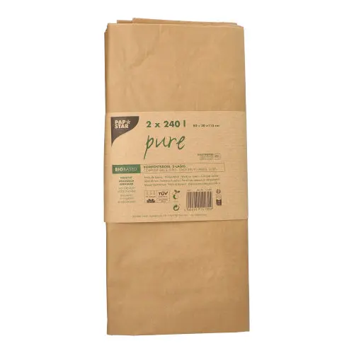 PAPSTAR Abfallsäcke aus Papier "pure" 240 l, braun, 2-lagig aus Kraftpapier, nassfest, industriell kompostierbar, Größe 115 x 80 x 30 cm, Artikel 14189