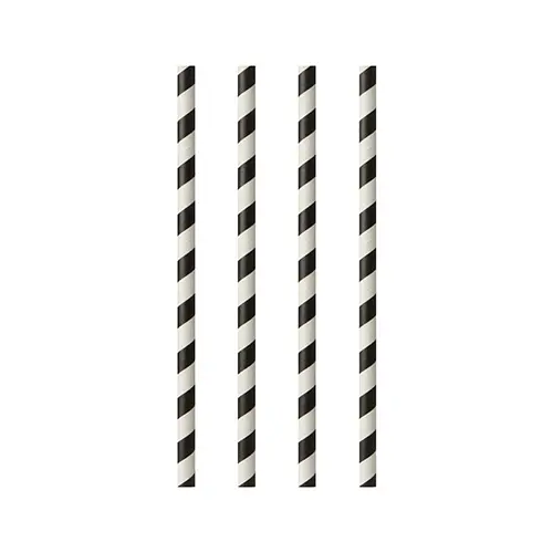 PAPSTAR Trinkhalme, Papier Ø 6 mm, 24 cm schwarz/weiß "Stripes", FSC-zertifizierte Papiertrinkhalme für Cocktails, Limonaden und Erfrischungsgetränke