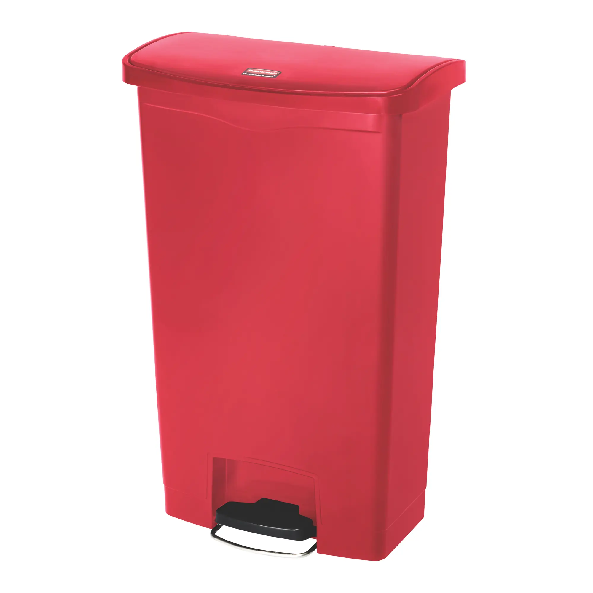 Rubbermaid Slim Jim Step On Abfallbehälter 68 Liter Front Step in Rot, robuster Tretmülleimer mit leisem Deckel und breitem Fußpedal