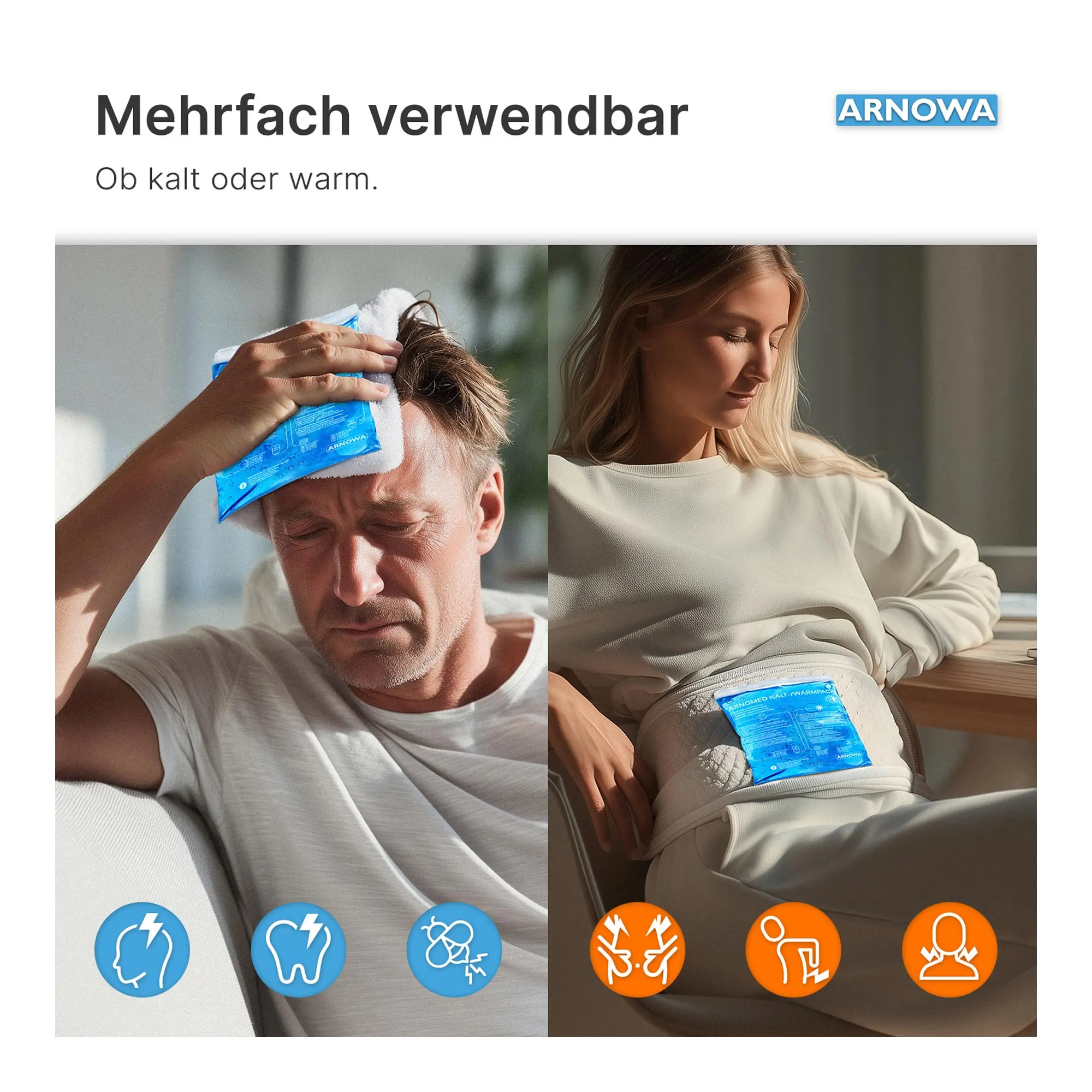 ARNOMED Kalt-/Warmpack, 2 Stück – wiederverwendbare Gelkissen für Kälte- und Wärmetherapie bei Schmerzen, Verspannungen und Schwellungen