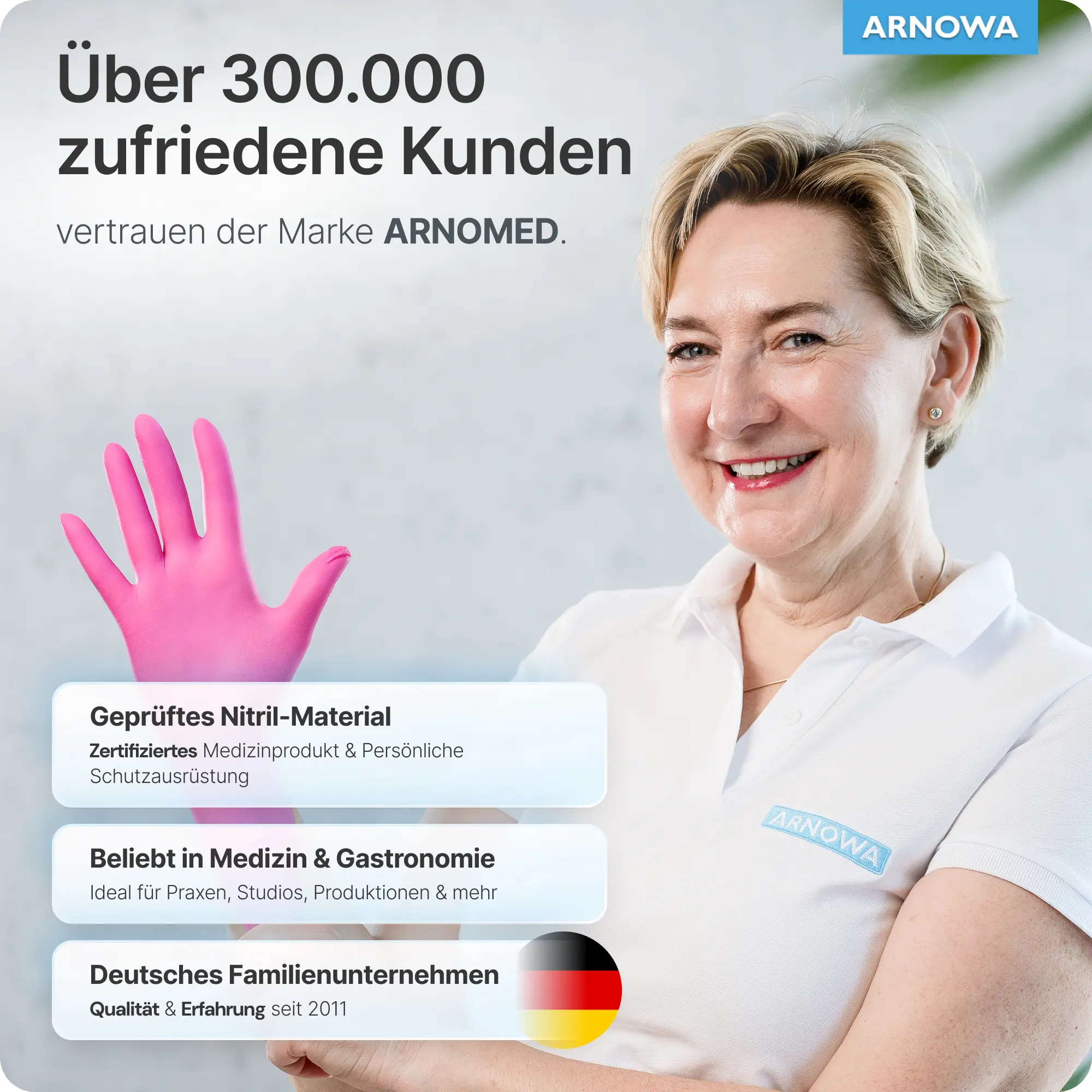 ARNOMED RAINBOW NITRIL MAGNOLIA PINK Nitrilhandschuhe pink puderfrei, elastische und reißfeste Untersuchungshandschuhe aus Nitril für Medizin, Pflege, Kosmetik und Gastronomie, Hersteller ARNOMED, VE 100 Stück
