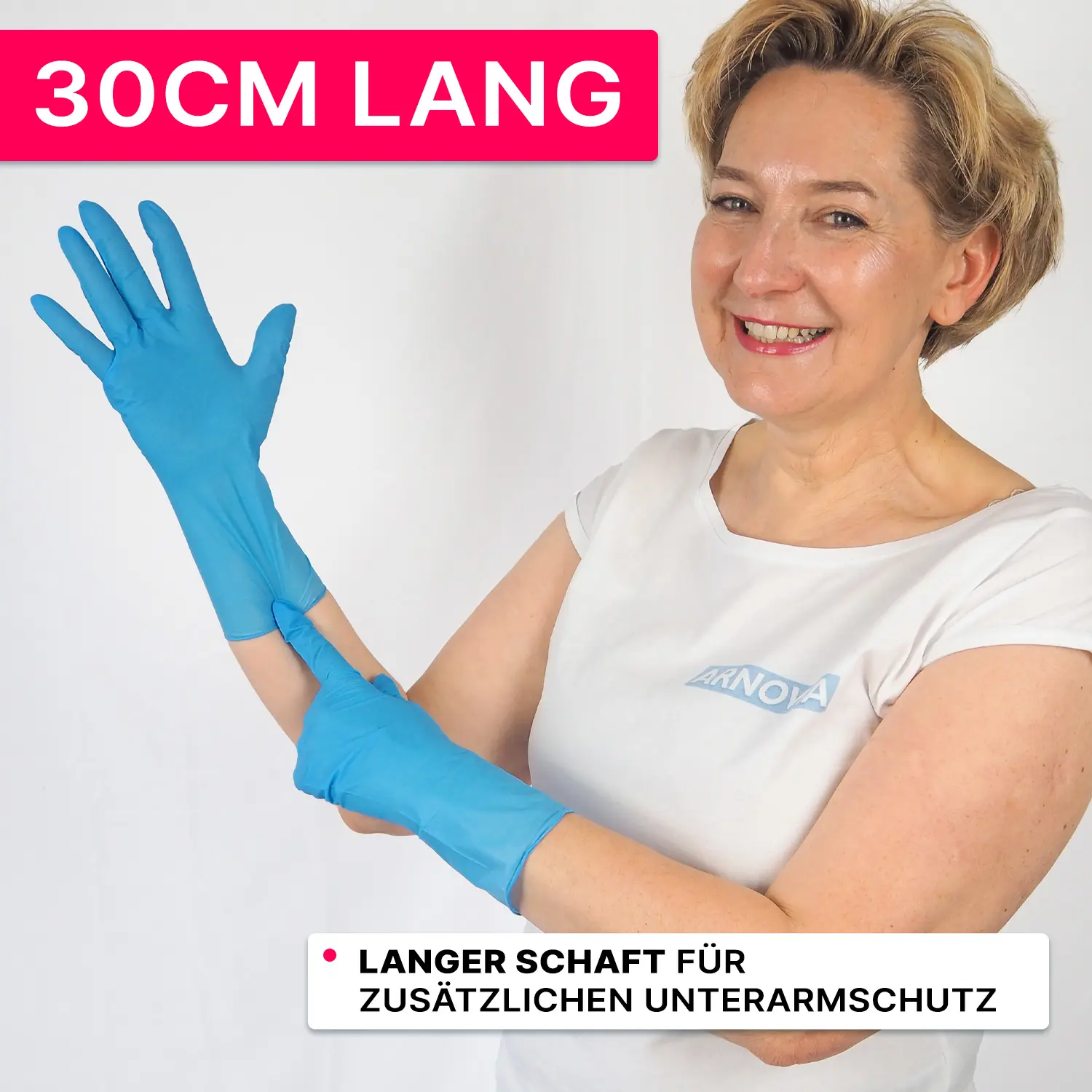 ARNOMED XTRA LONG NITRIL BLUE Nitrilhandschuhe blau puderfrei, extralanger 30 cm Schaft für zusätzlichen Unterarm- und Handschutz, VE 100 Stück