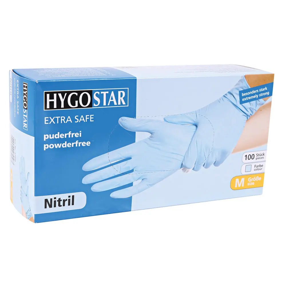 Hygostar Extra Safe Nitrilhandschuhe blau puderfrei, VE 1000 Stück, robuste latexfreie Nitril-Einmalhandschuhe für Medizin, Pflege, Labor und Lebensmittelindustrie