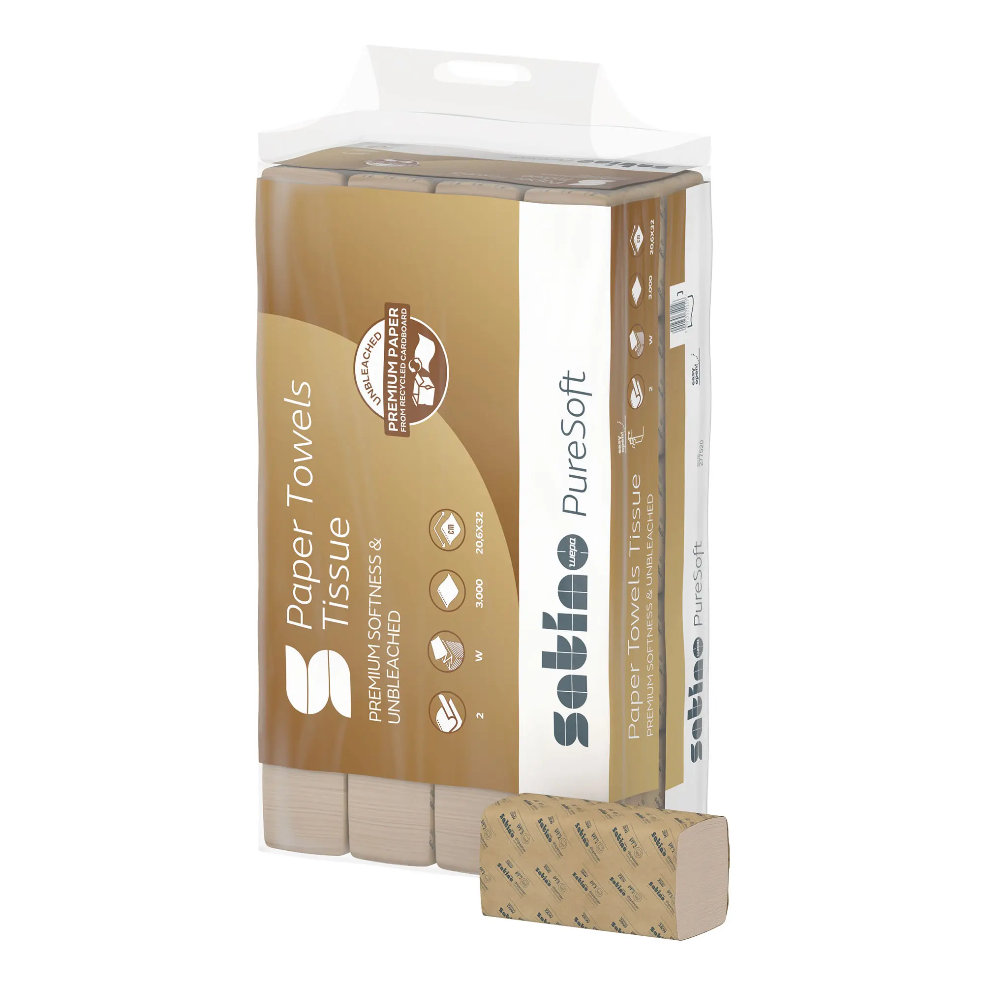 Satino by Wepa PureSoft Handtuchpapier PT2 Recycling Interfold W-Falz, 20,6x32, 2-lagig, beige