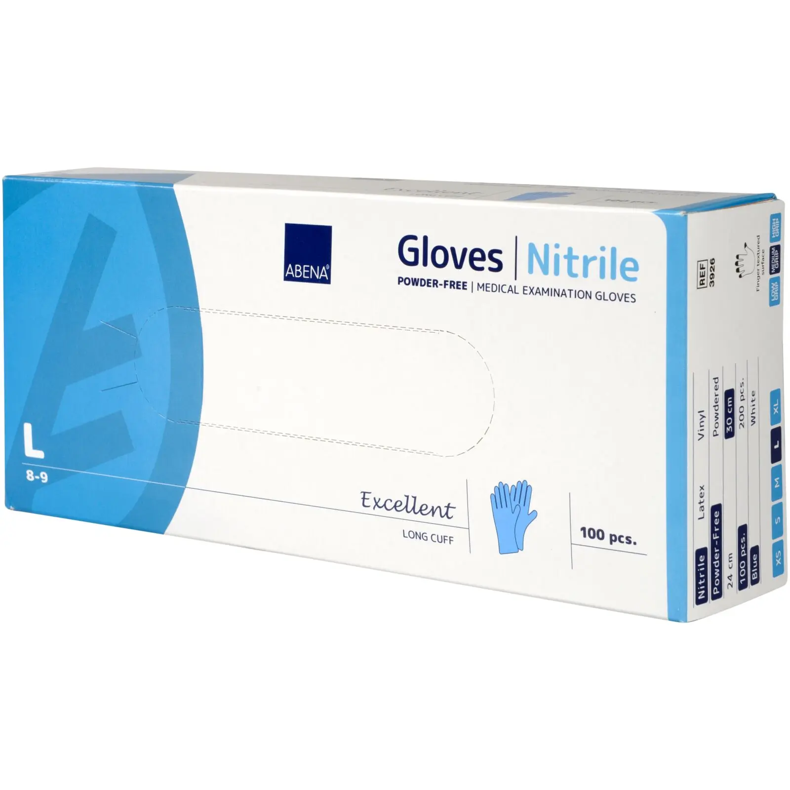 ABENA Nitrilhandschuhe Excellent blau, ungepudert in Größe L, lange Stulpe, mikro-texturierte Fingerspitzen, latexfrei für Lebensmittelindustrie, Gastronomie und medizinische Anwendungen