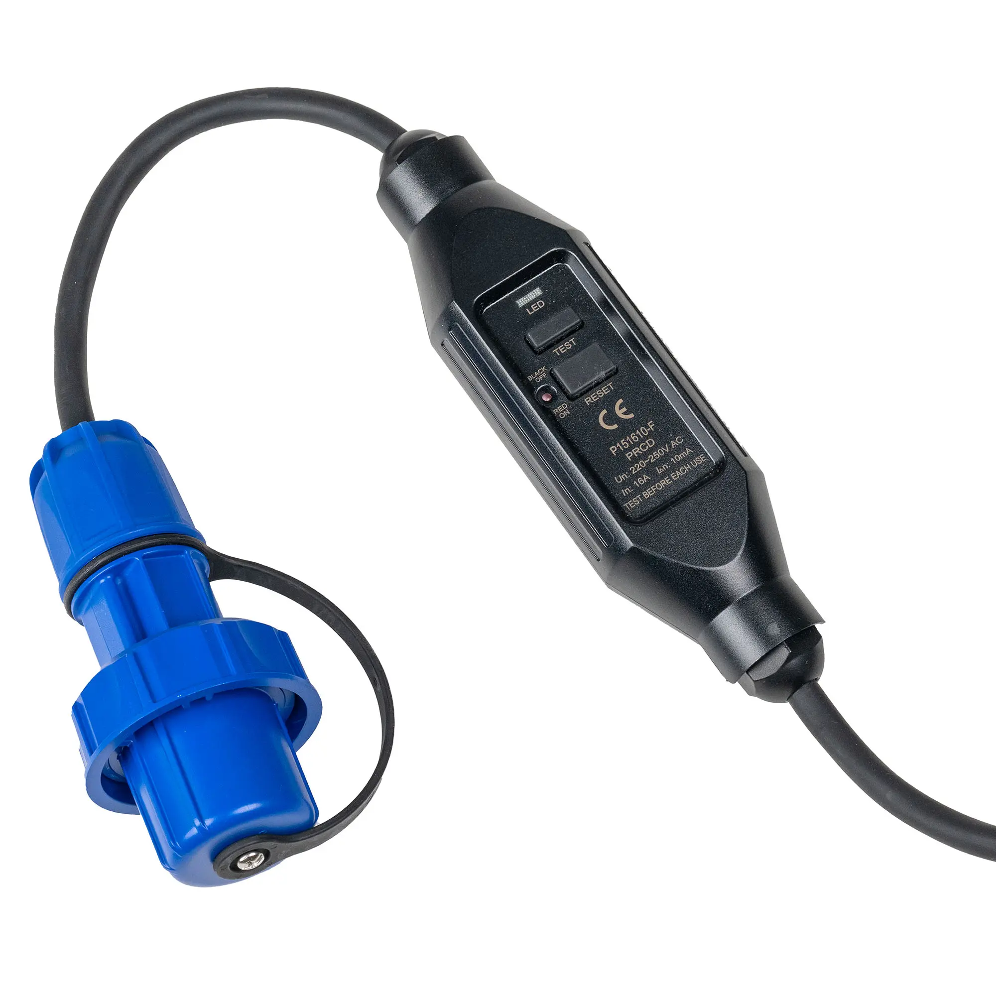Sprintus HydroX Fire Pumpsauger Anschlusskabel mit blauem CEE-Stecker und integriertem PRCD-S Schutzschalter für professionellen Nasssauger-Einsatz