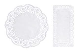 Spitzen-Deckchen rund und rechteckig in Weiß, feine Papierdeckchen für elegante Tischdekoration und Gebäckpräsentation, Artikelnummer 1001