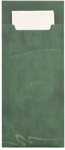 PAPSTAR 520 Bestecktaschen 20 cm x 8,5 cm dunkelgrün inkl. weißer Serviette 33 x 33 cm 2-lag.