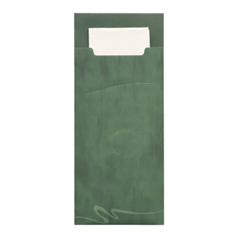 PAPSTAR Bestecktaschen 20 x 8,5 cm dunkelgrün inkl. weißer 2-lagiger Serviette 33 x 33 cm aus Papier, hygienische Besteckhülle für Gastronomie, FSC-zertifiziert, Art.-Nr. 88878