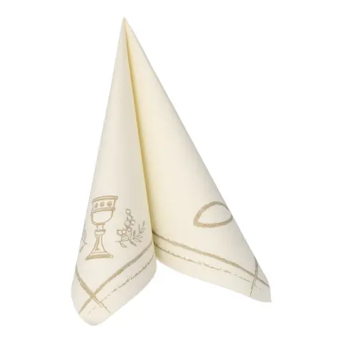 PAPSTAR Servietten ROYAL Collection 1/4-Falz 40 x 40 cm Communion / Confirmation in Stoffoptik, cremefarbene Premium-Tischserviette mit Kelch- und Brot-Motiv, Art.-Nr. 37042