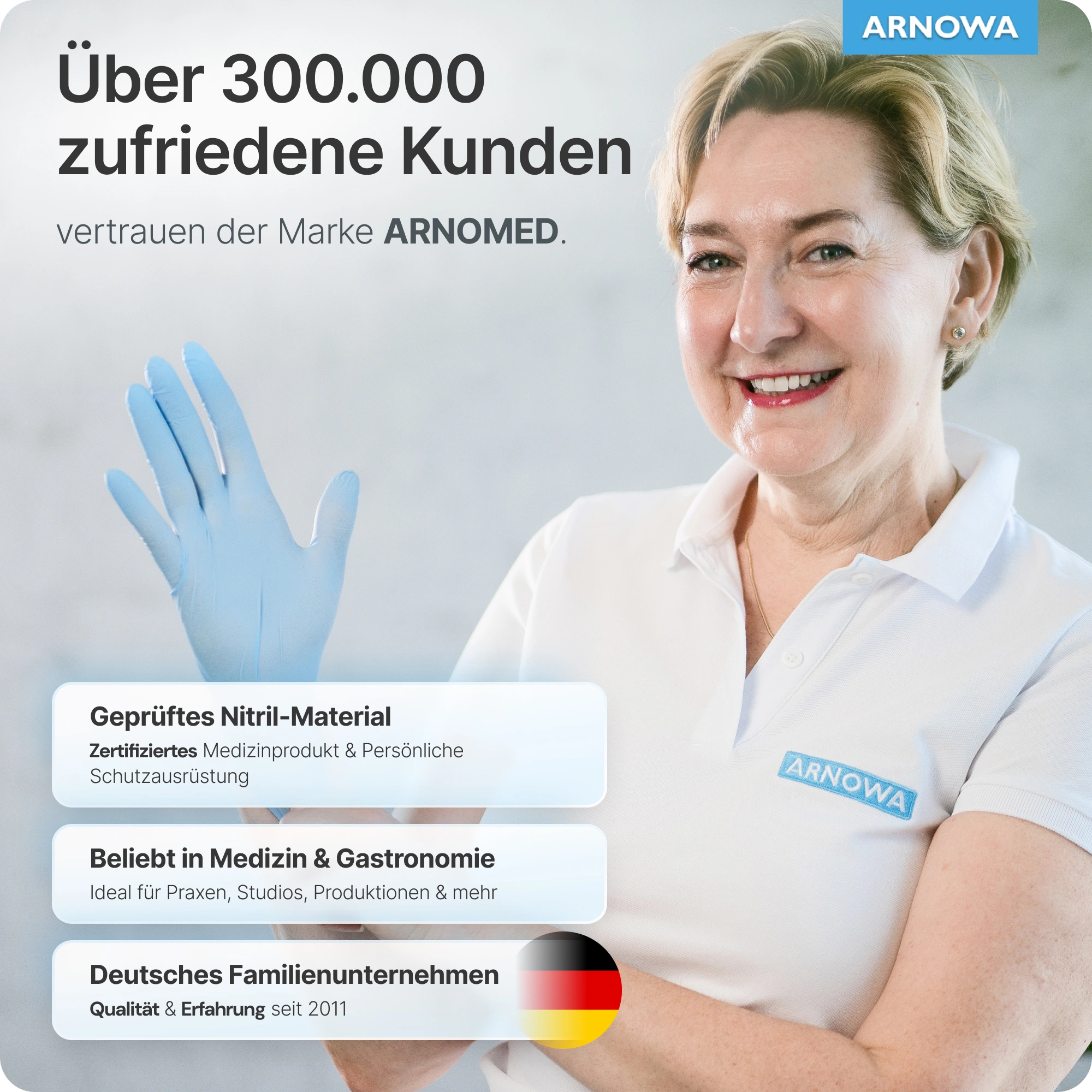 ARNOMED CLASSIC NITRIL BLUE Nitrilhandschuhe blau puderfrei, elastische und reißfeste Untersuchungshandschuhe aus Nitril mit guter Griffigkeit für Medizin, Pflege und Hygiene