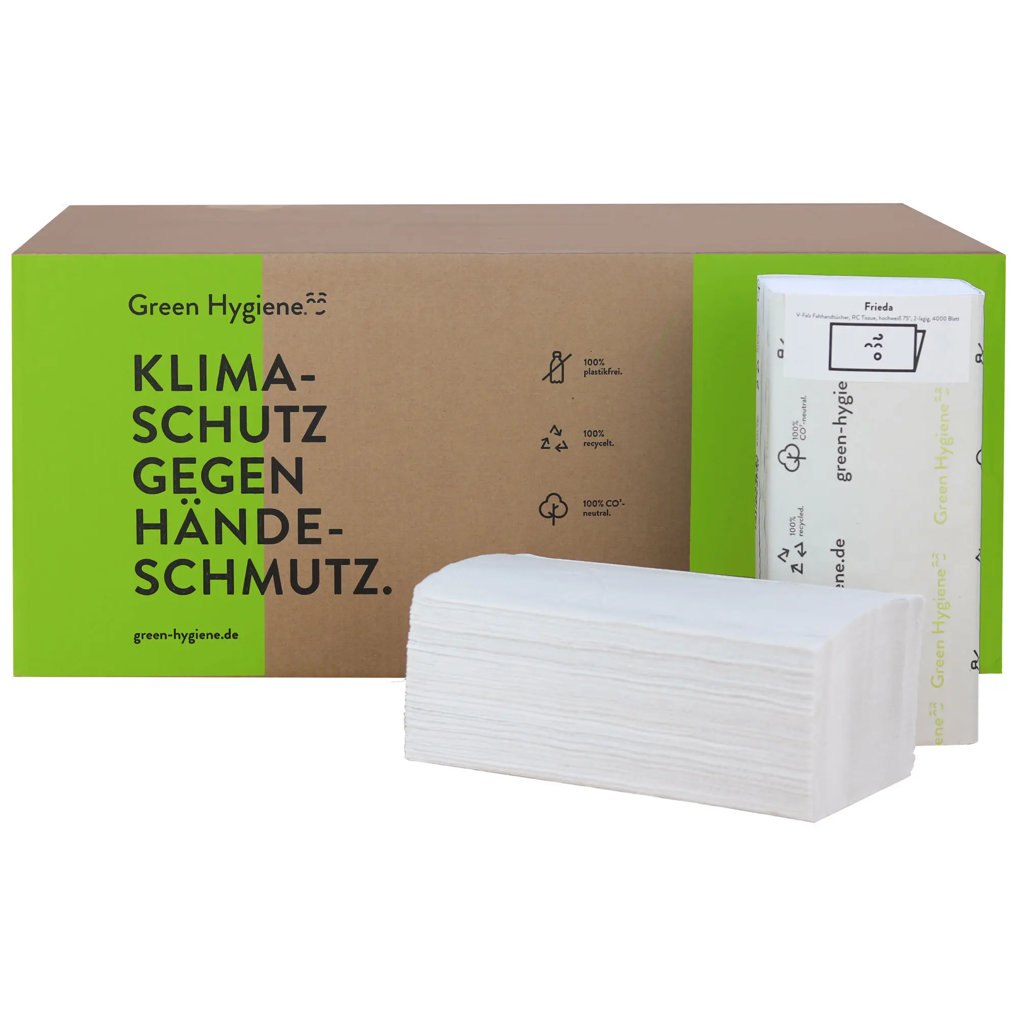Green Hygiene Falthandtücher FRIEDA Recycling V-Falz 25 x 23 cm 2-lagig, weiß