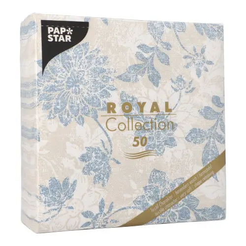 PAPSTAR Servietten "ROYAL Collection" 1/4-Falz 40 cm x 40 cm arktikblau "Flowers", 5 x 50 Stück, hochwertige Premium-Servietten mit Blumenmuster in Stoffoptik, umweltfreundlich zertifiziert