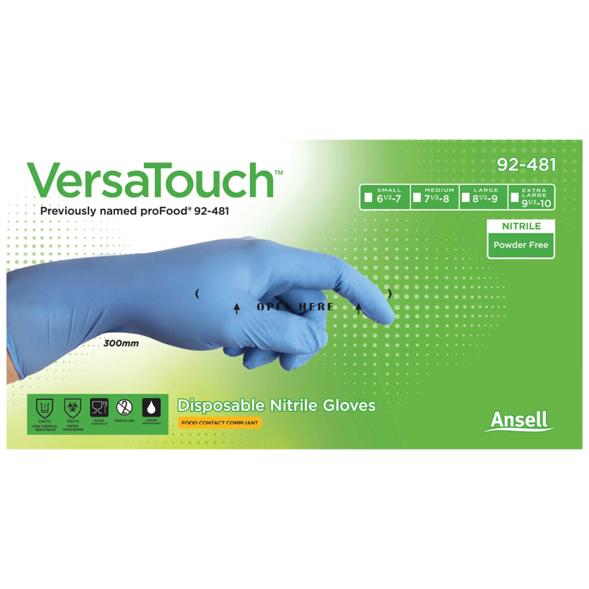 Ansell VersaTouch 92-481 Nitrilhandschuhe hellblau puderfrei aus Nitril für Lebensmittelkontakt, flexible Einweghandschuhe, VE 1000 Stück, Art.-Nr. 92-481