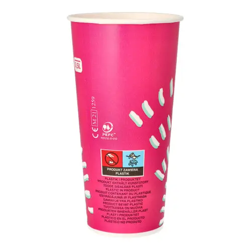 Starpak 50 Trinkbecher für Kaltgetränke, Pappe 0,5 l Ø 8,97 cm, 16,83 cm pink