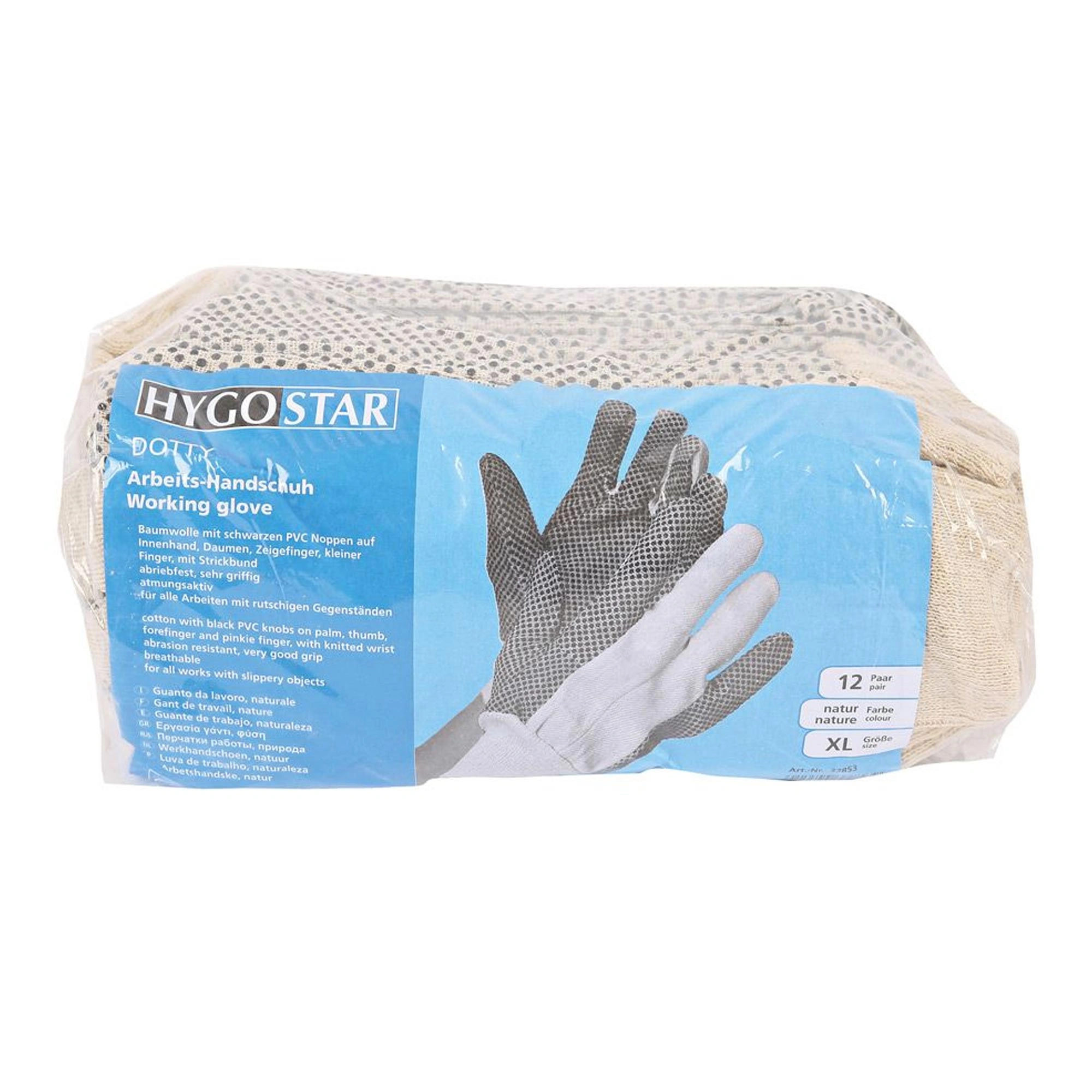 Hygostar Dotty Strick Arbeitshandschuhe mit PVC-Beschichtung natur/schwarz, VE 300 Paar