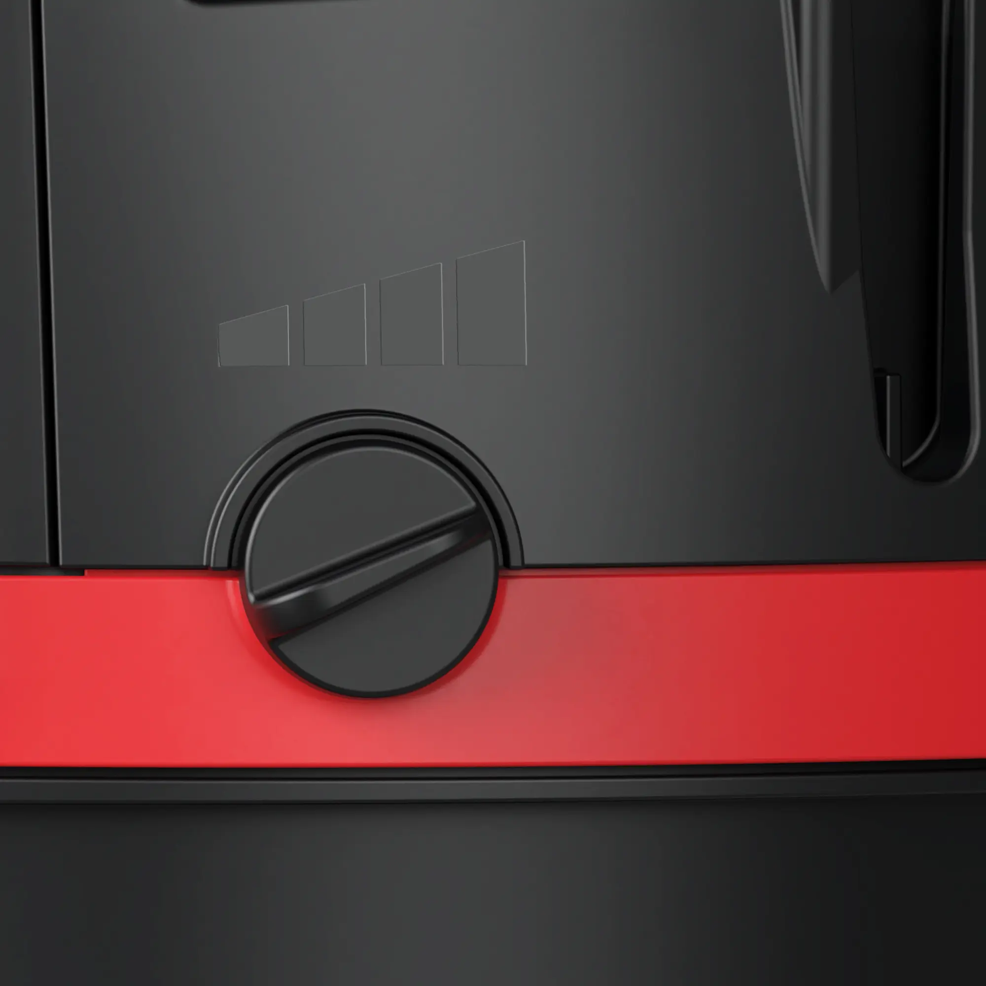Sprintus Staubsauger ERA TEC ZERO von Sprintus, Detail des schwarzen Gehäuses mit rundem Drehverschluss und rotem Designring für professionelle Trockensaugung