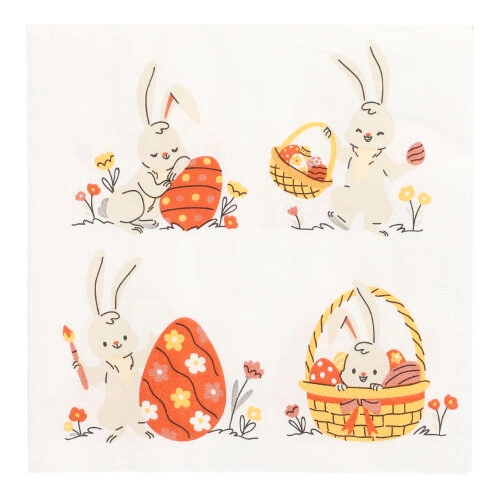 PAPSTAR Servietten, 3-lagig 1/4-Falz 33 cm x 33 cm "Rabbit Parade", 15 x 20 Stück