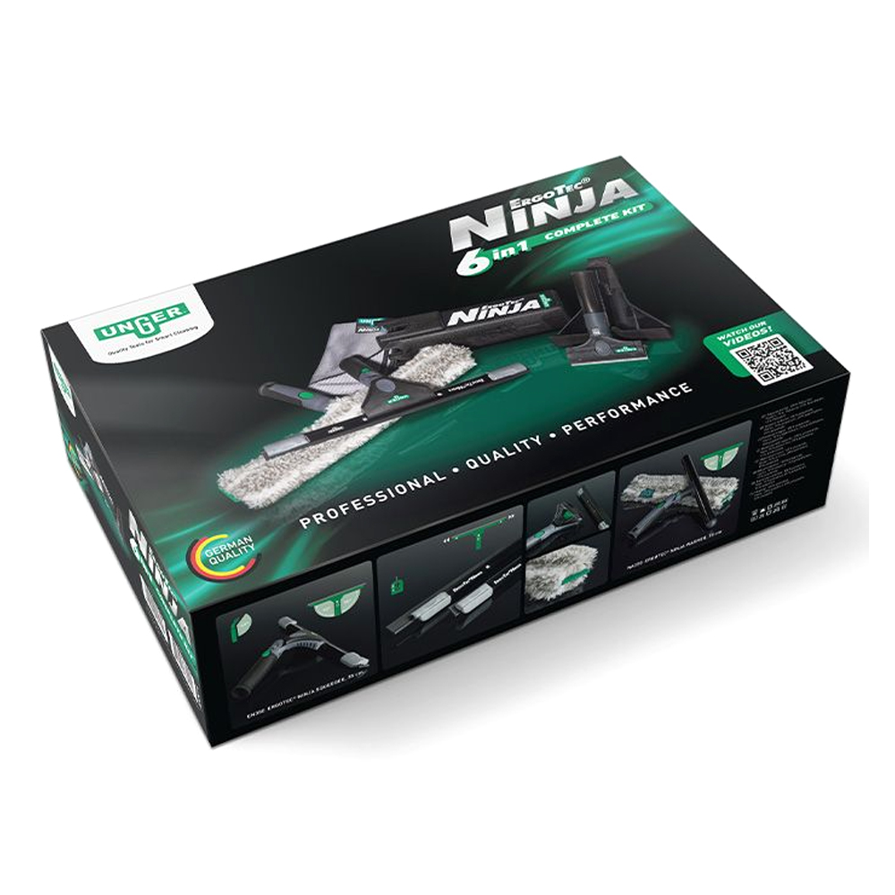 Unger ErgoTec Ninja Komplett-Set 6 in 1 Glasreinigungsset, 6-teilig, 45 cm