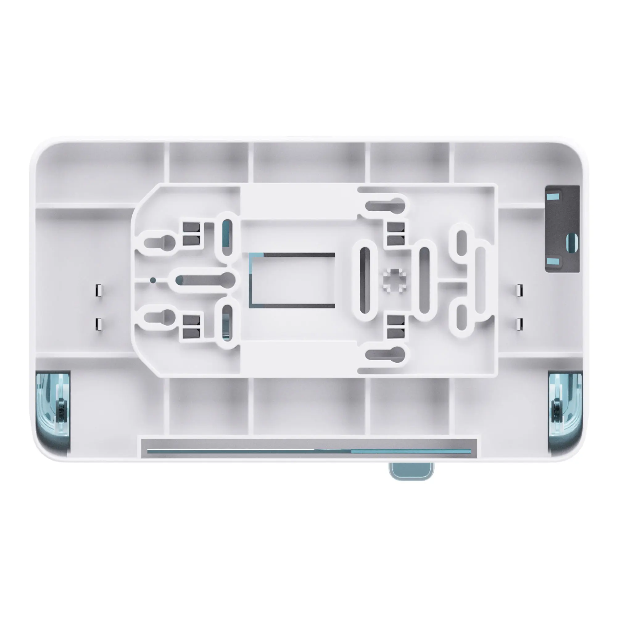 Satino by Wepa HYGINITY Doppelrollen-Toilettenpapierspender MT1 für 2 Kleinrollen, geöffnete Innenansicht mit Halterungssystem und Soft-Opening-Mechanik, HYGINITY MT1 von Satino by Wepa