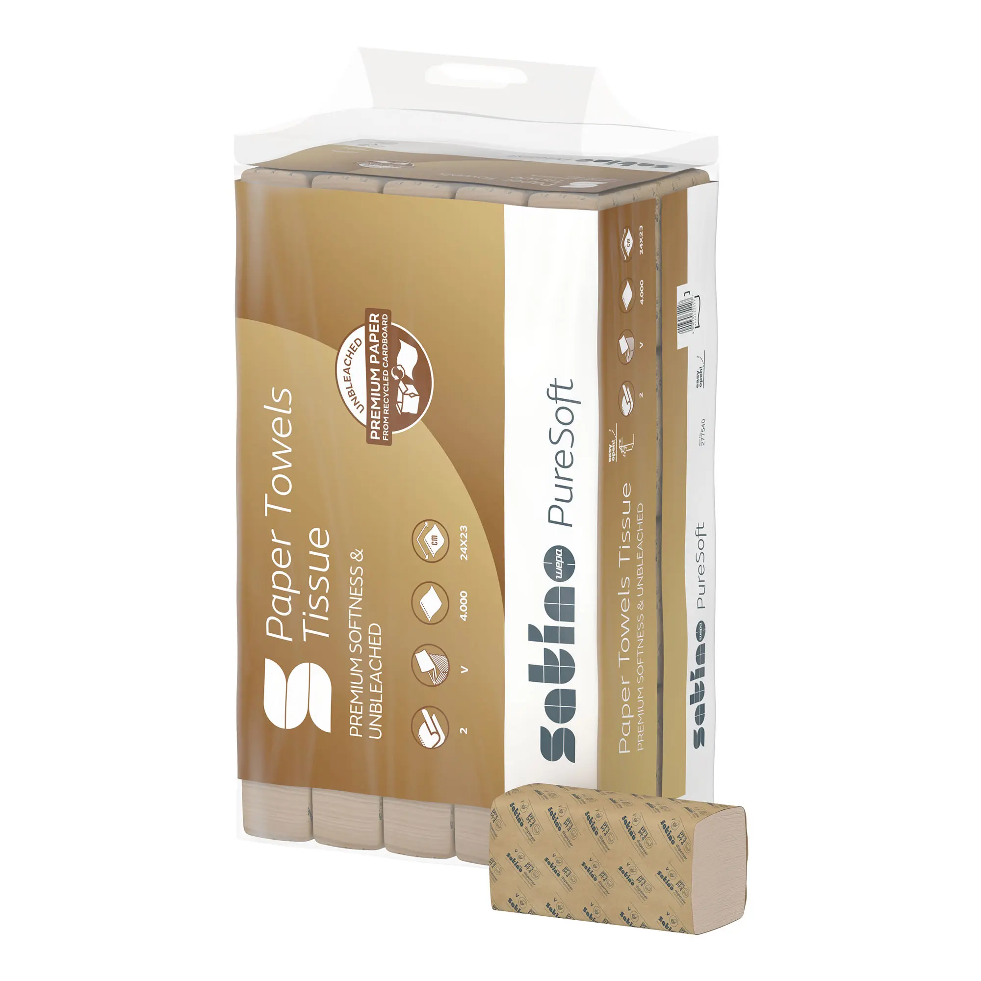 Satino by Wepa PureSoft Handtuchpapier PT3 Recycling V-Falz, 24x23, 2-lagig, beige