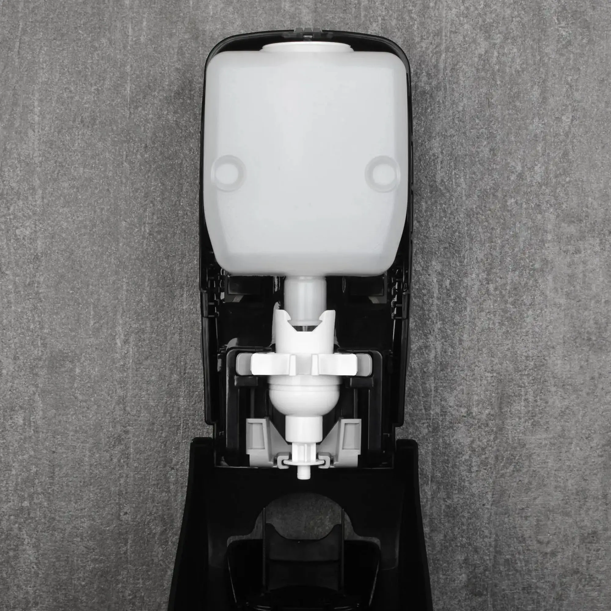 SEMYtop Schaumseifenspender 500 ml Kunststoff, geöffneter, manuell bedienbarer Schaumseifenspender mit frei nachfüllbarem Kunststoff-Behälter in Schwarz-Weiß, für Sanitär- und Waschraumbereiche, SEMYtop