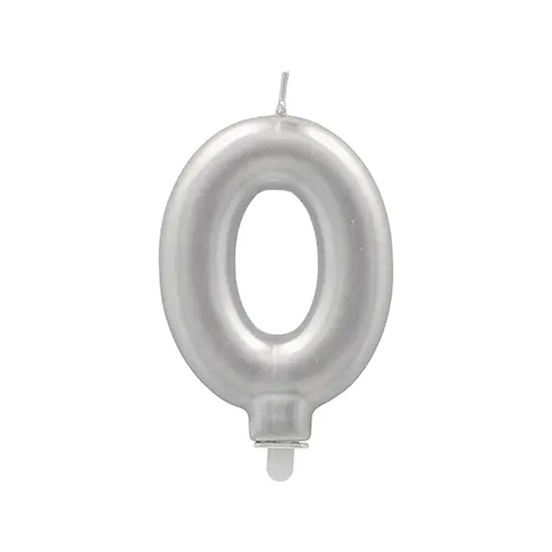 PAPSTAR Zahlenkerze mit Halter 7 cm silber "0" aus Paraffin für Torten, Geburtstage und Jubiläen, Artikel 37153