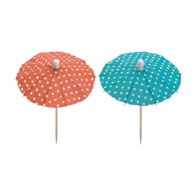 PAPSTAR Deko-Picker 10 cm farbig sortiert „Eisschirmchen Dots“ aus Holz, rot und türkis mit weißen Punkten für Cocktail- und Eisdekoration, FSC-zertifiziert, Artikel 81116