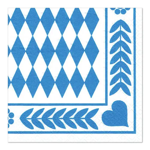 PAPSTAR Servietten, 3-lagig 1/4-Falz 33 x 33 cm Bayrisch Blau mit bayerischem Rautenmuster, Herz- und Blattrand, FSC-zertifiziert, 4 x 250 Stück, Art.-Nr. 84477