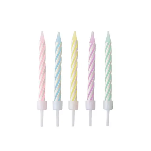 PAPSTAR Geburtstagskerzen mit Halter 6 cm farbig sortiert pastell, 24 pastellfarbene Spiral-Geburtstagskerzen mit Kunststoffhaltern für Kuchen und Torten