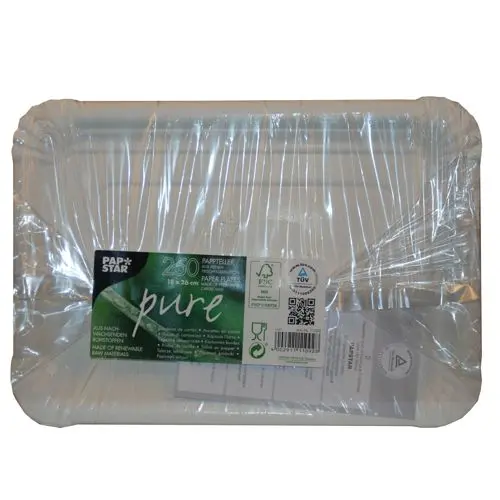 PAPSTAR Teller Pappe "pure" eckig 18 x 26 cm weiß, lebensmittelechte Pappteller aus 100 % Frischfaserkarton, FSC-zertifiziert, klimaneutral, Art.-Nr. 11092