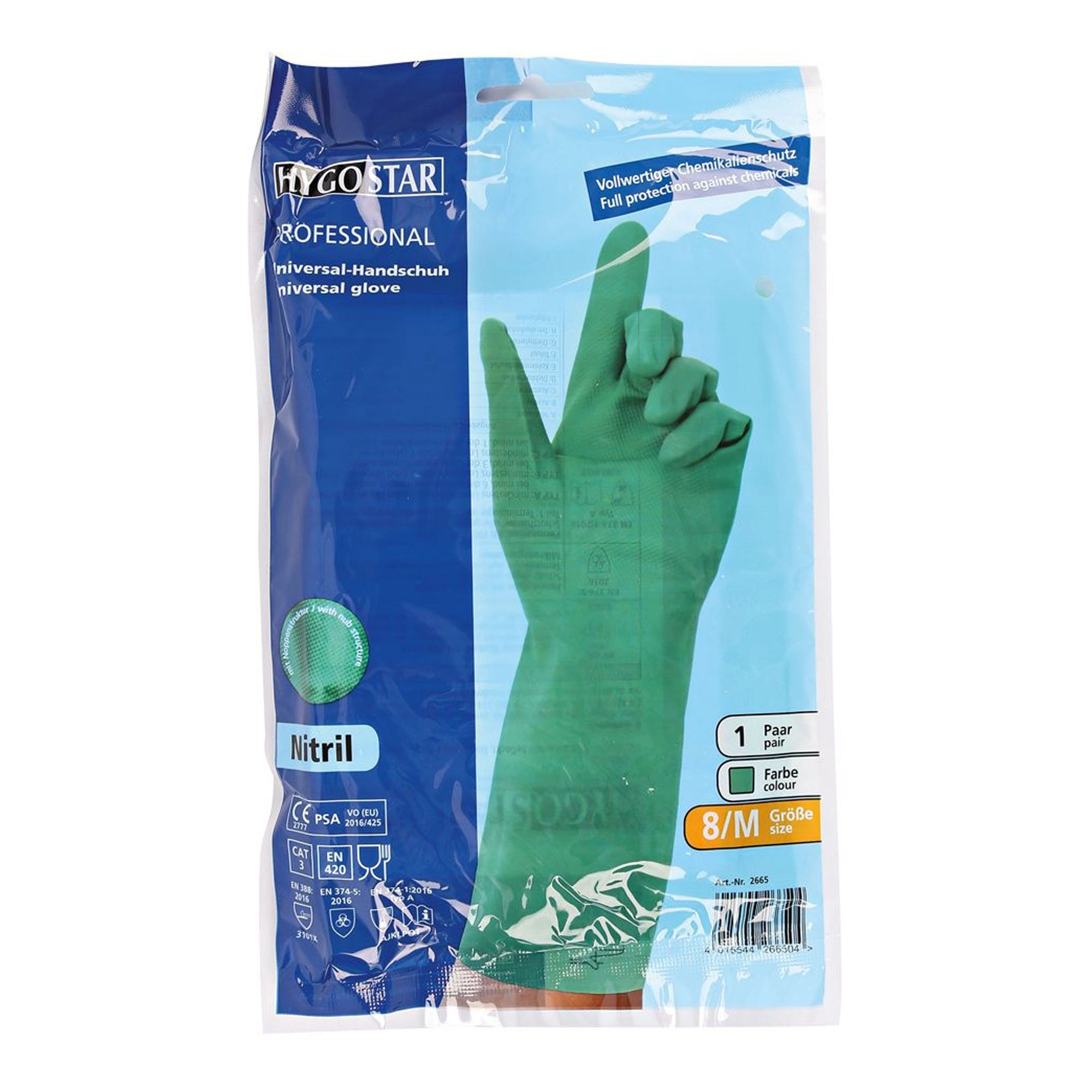 Hygostar Professional Chemikalienschutzhandschuhe mit Nitril-Beschichtung grün, VE 144 Paar