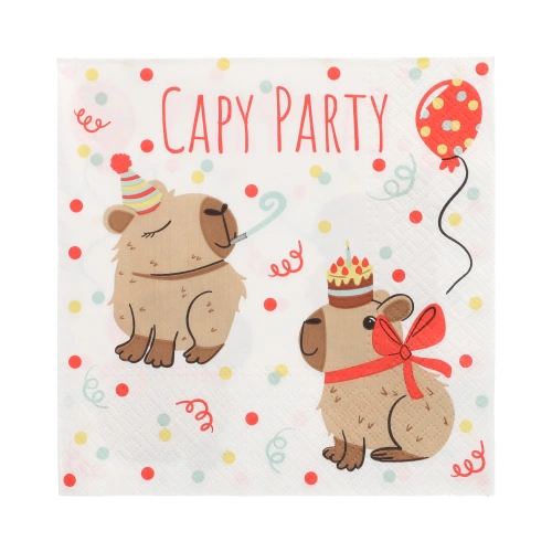 PAPSTAR Servietten, 3-lagig 1/4-Falz 33 cm x 33 cm "Capy Party", 10 x 20 Stück