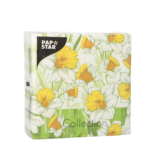 PAPSTAR Servietten, 3-lagig 1/4-Falz 25 cm x 25 cm "Narciso", 12 x 50 Stück