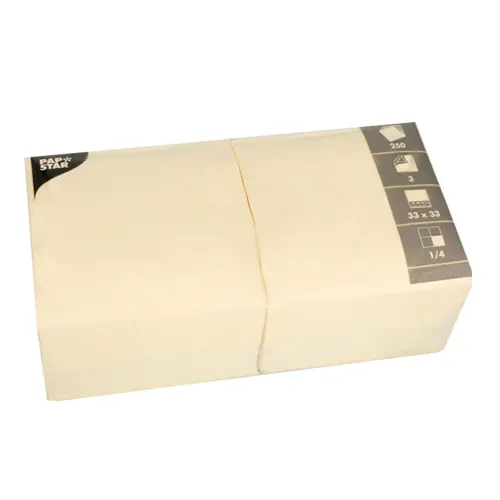 PAPSTAR Servietten, 3-lagig 1/4-Falz 33x33 cm creme aus Tissue in 250er Gastro-Packung, umweltfreundlich FSC-zertifiziert, Artikel 12478