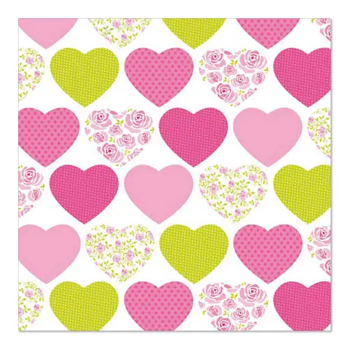 PAPSTAR Servietten, 3-lagig 1/4-Falz 33 x 33 cm "Sweetheart" mit pinken, gelben und floralen Herzmotiven, FSC-zertifiziert, Artikel 84740