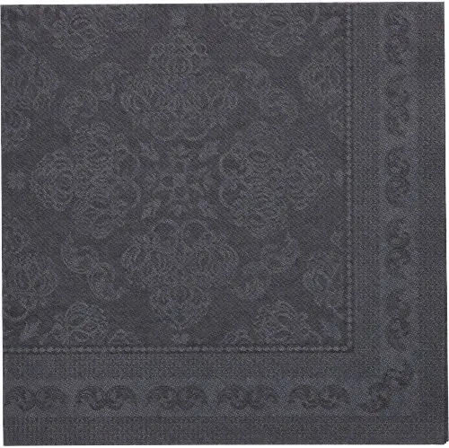 PAPSTAR Servietten "ROYAL Collection" 1/4-Falz 40 x 40 cm schwarz Arabesque aus Tissue in Stoffoptik, weich, formstabil, kompostierbar