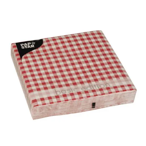 PAPSTAR Servietten, 3-lagig 1/4-Falz 33 cm x 33 cm rot "Vichy Karo", 12 x 30 Stück