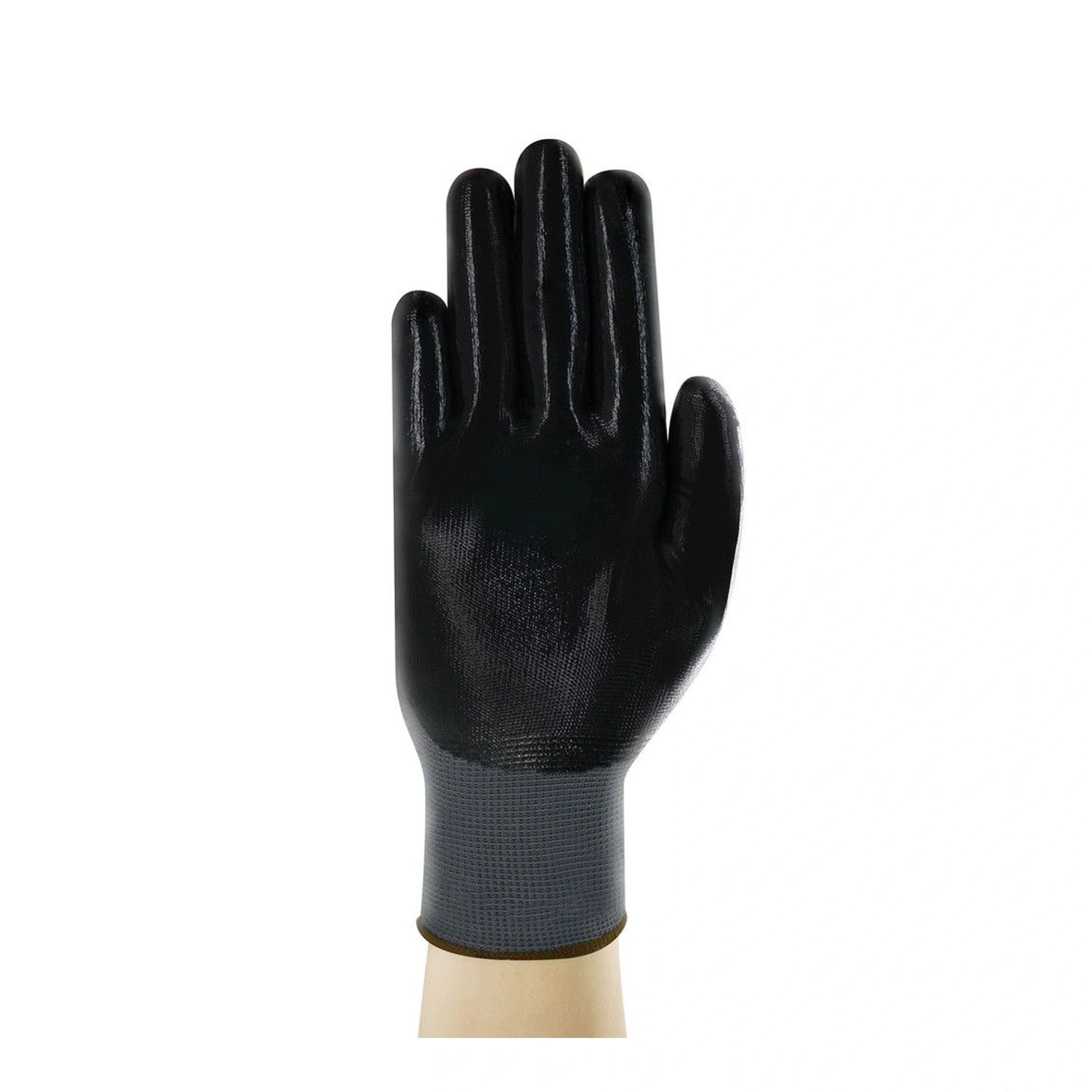 Ansell EDGE 48-128 Mehrzweckhandschuhe mit schwarzer Nitril-Beschichtung und grauem Strickbund für leichte Montage- und Wartungsarbeiten, VE 12 Paar, Artikelnummer 48-128
