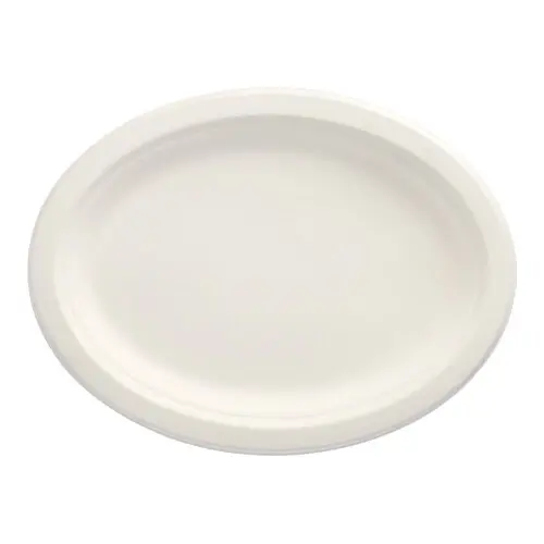 PAPSTAR Teller Zuckerrohr "pure" oval 26 x 20 cm x 2 cm weiß, stabiles kompostierbares Einweg-Geschirr aus Bagasse, 10 x 50 Stück, Art.-Nr. 89741