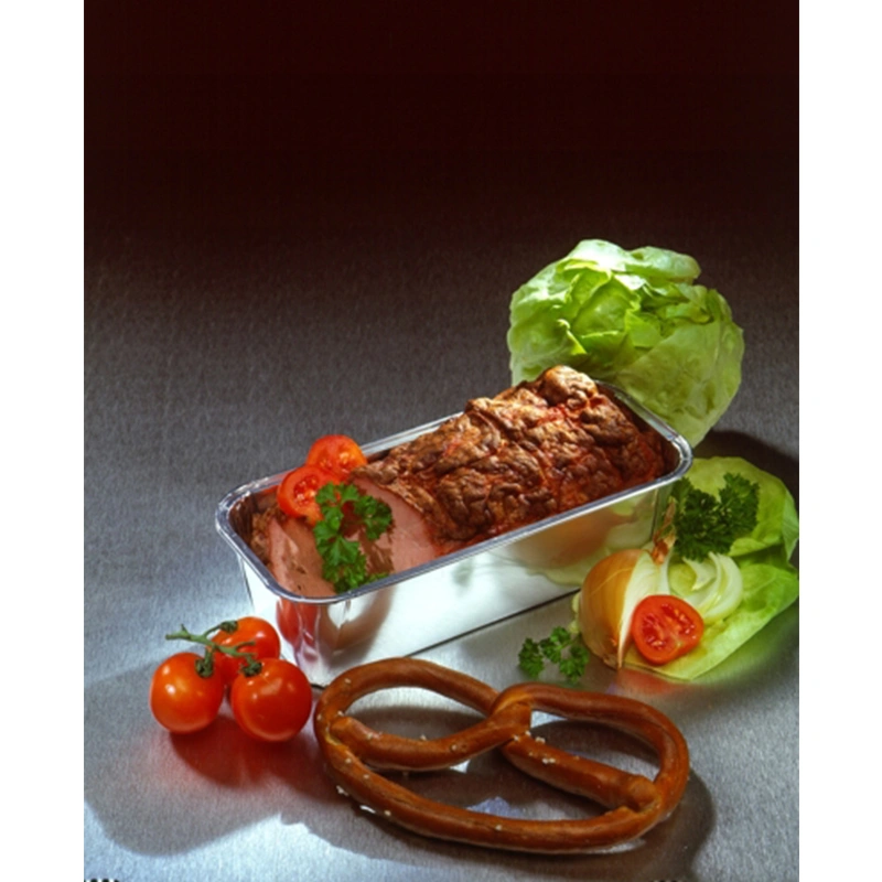 Starpak Kastenformen, Alu eckig 1,09 l von PAPSTAR, Aluminium-Kastenform 6 x 10,2 x 23 cm mit Braten und Beilagen, VE 10 x 10 Stück