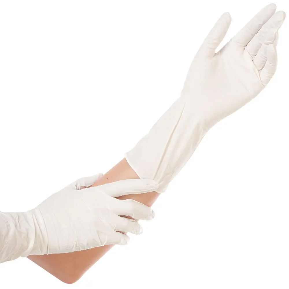 Hygostar Safe Long Nitrilhandschuhe weiß puderfrei, extra lange Nitril-Einweghandschuhe für Medizin, Labor und Pflege, VE 1000 Stück