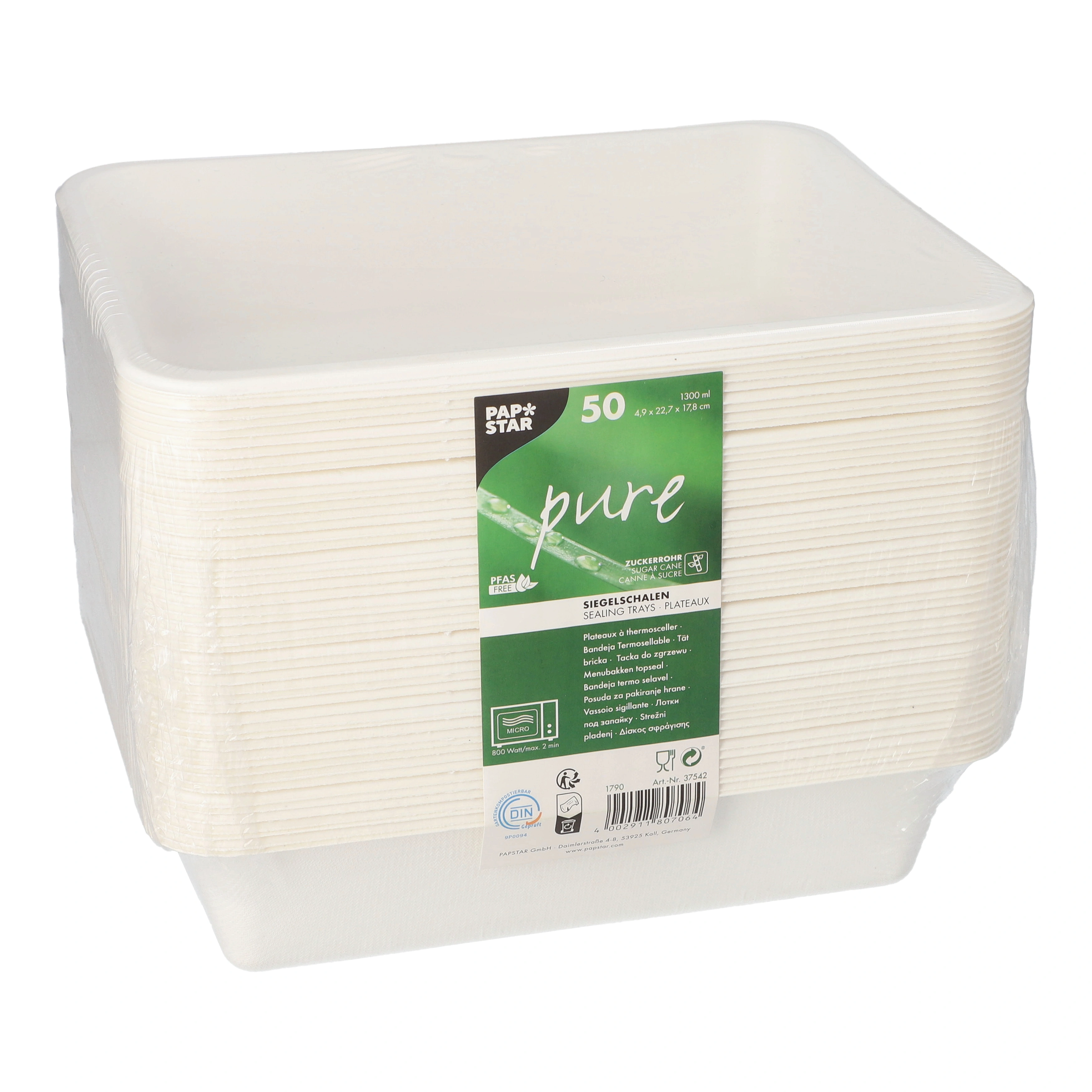 PAPSTAR Siegelschalen Zuckerrohr ungeteilt 1300 ml 4,9 cm x 22,7 cm x 17,8 cm, 6 x 50 Stück