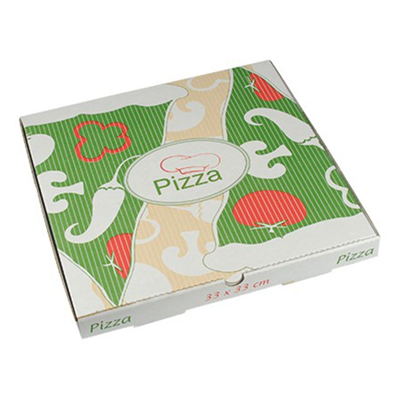 PAPSTAR Pizzakartons Cellulose "pure" 33x33x3 cm, eckige Pizzaschachtel aus 100 % reiner FSC-zertifizierter Cellulose mit farbigem Pizza-Druck, Art.-Nr. 15197