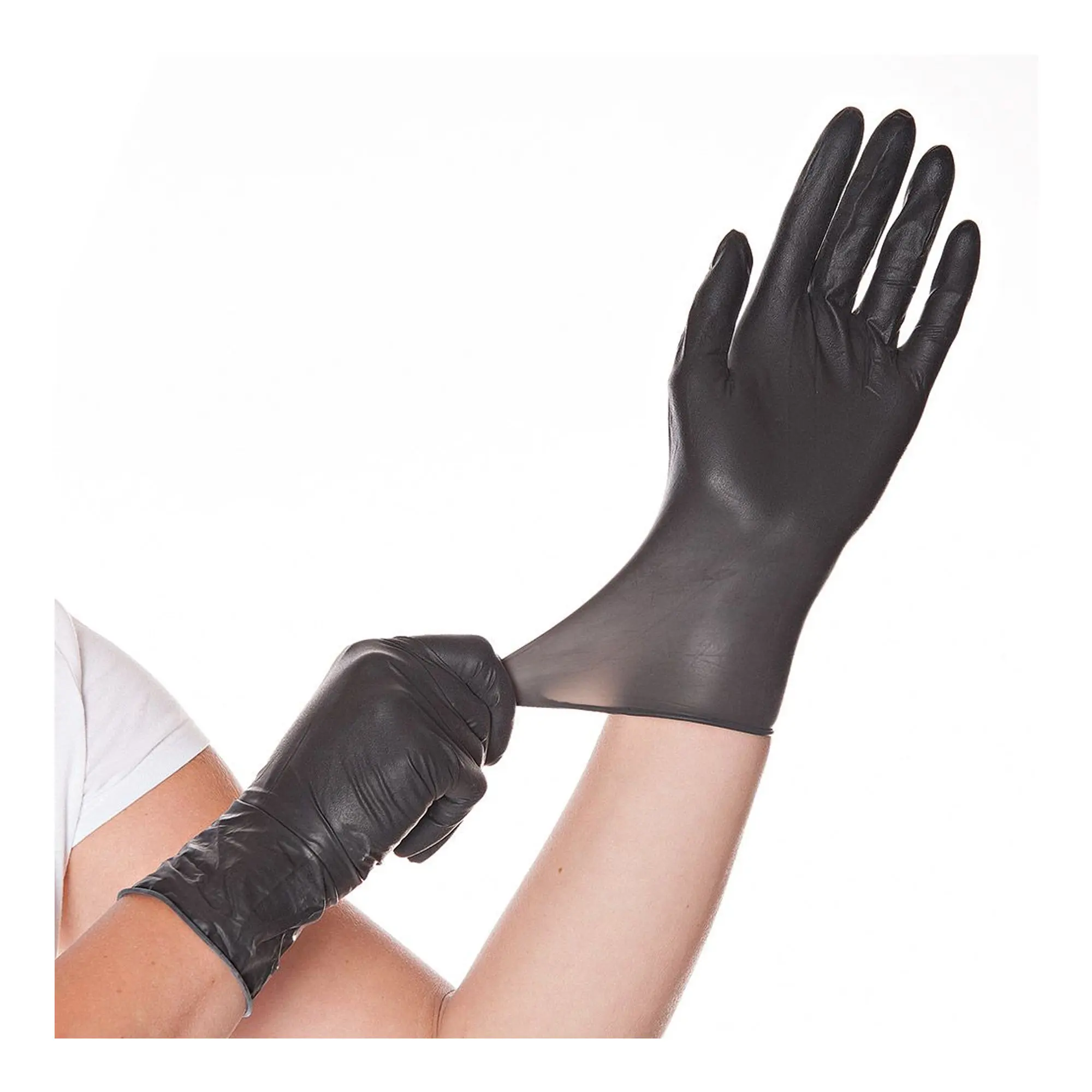 Hygostar Diablo Latexhandschuhe schwarz puderfrei, elastische Einmal-Latexhandschuhe mit Rollrand und texturierter Oberfläche, VE 1000 Stück
